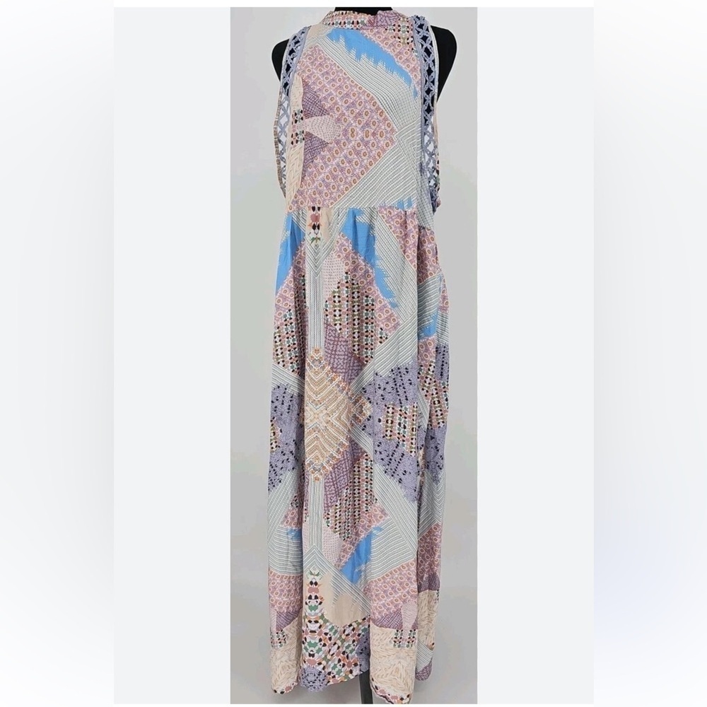 Jaase Multicolor Patchwork Maxi Dress with Crochet Trim